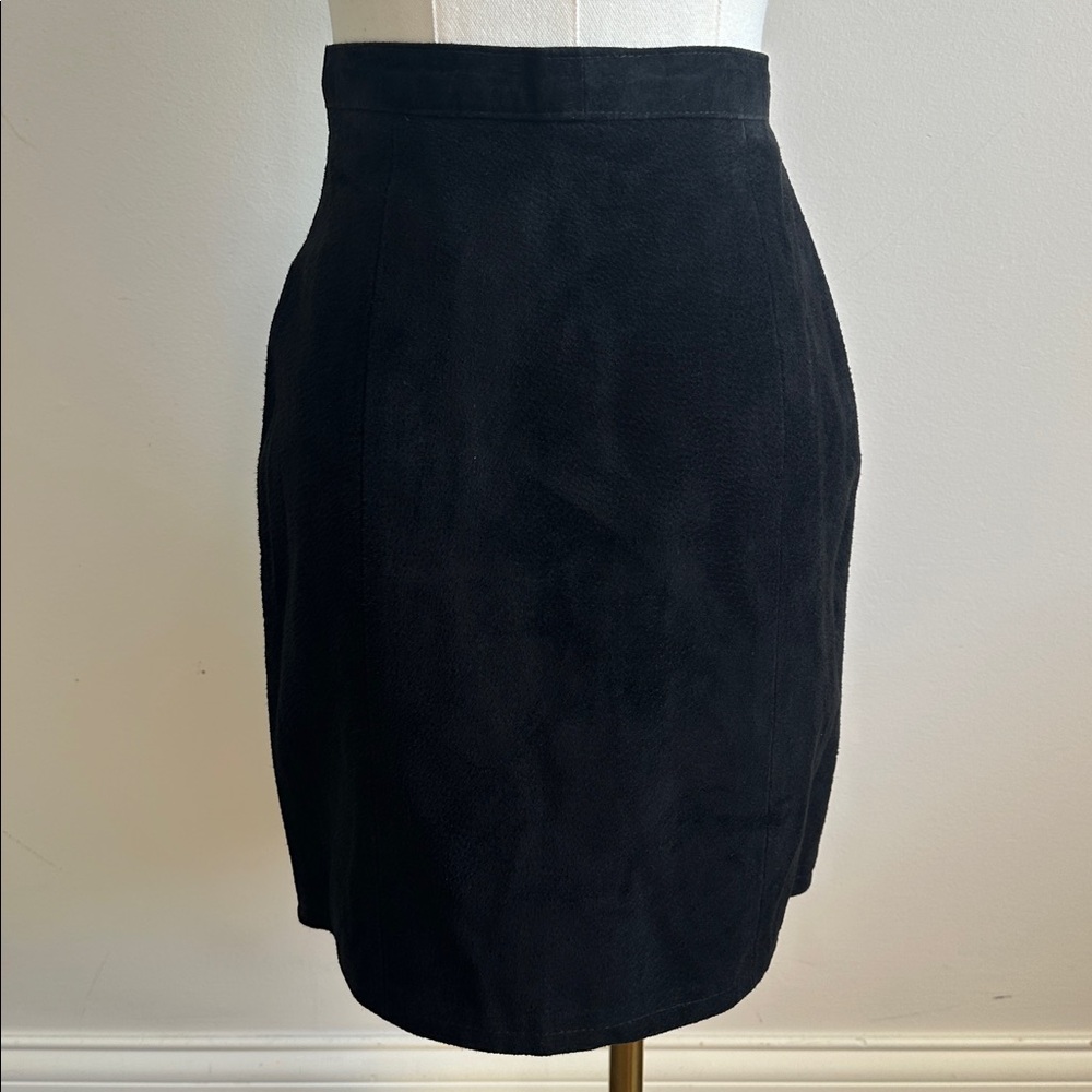 Vintage‎ 90s Suede Leather High Waist Black Pencil Skirt Indie Sleaze Rock Goth